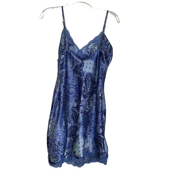 Delicates Paisley Floral Purple Blue Silky Nightgown Slip Dress Lingerie Medium - Picture 6 of 6